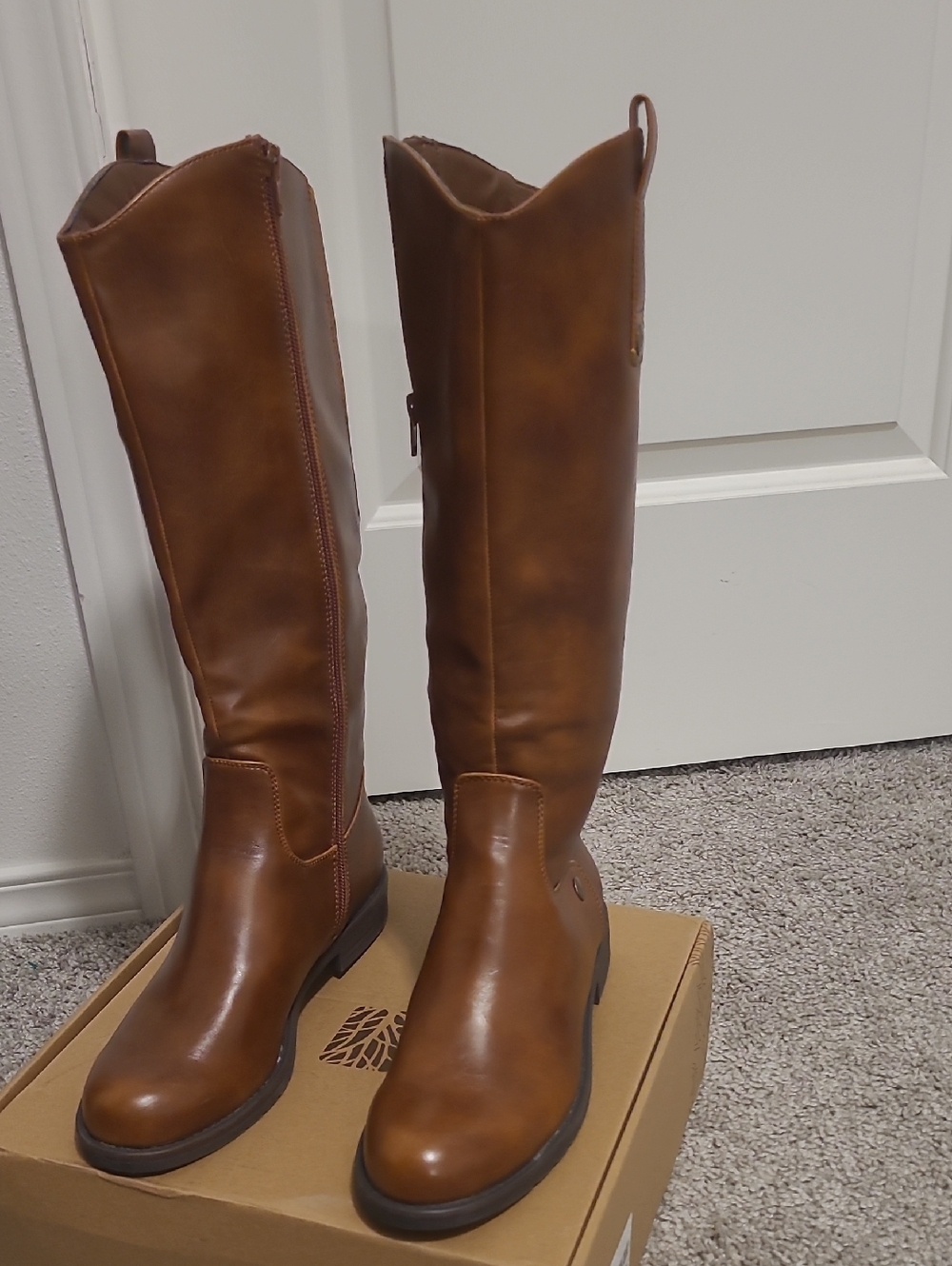 Leather Tall Riding Boots - Brown